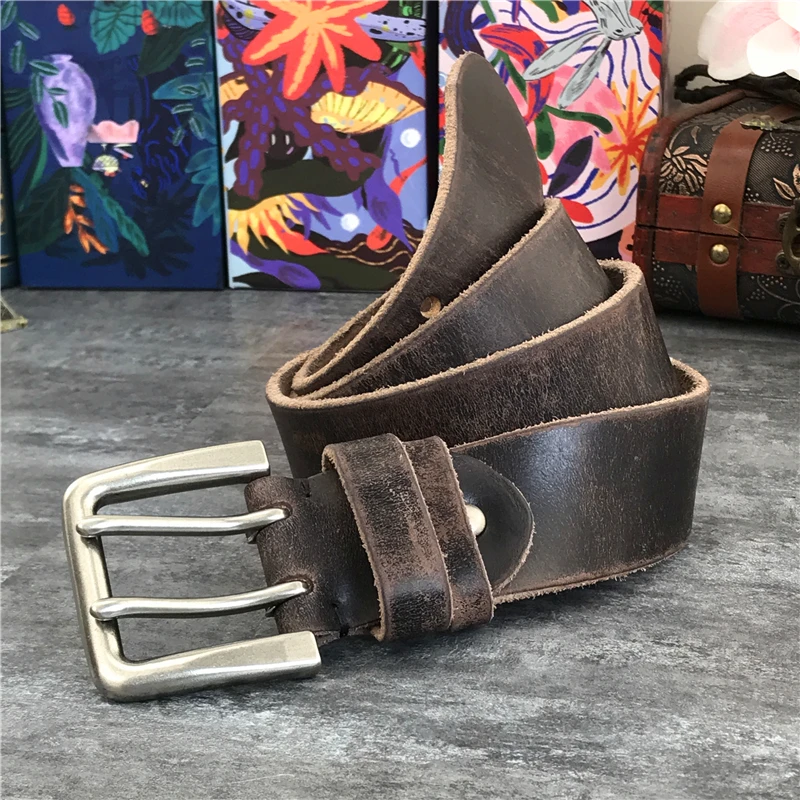 Double Pin Vintage Belt Buckle Super Wide 4.2CM Genuine Leather Men Belt Luxury Ceinture Homme Jeans Cinturon Mujer MBT0018