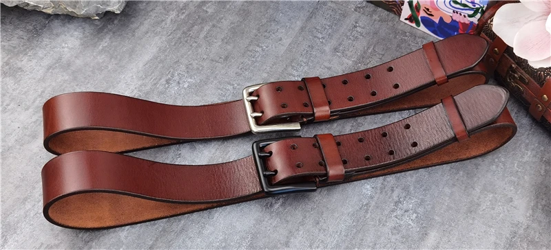 Double Pin Vintage Belt Buckle Super Wide 4.2CM Genuine Leather Men Belt Luxury Ceinture Homme Jeans Cinturon Mujer MBT0018