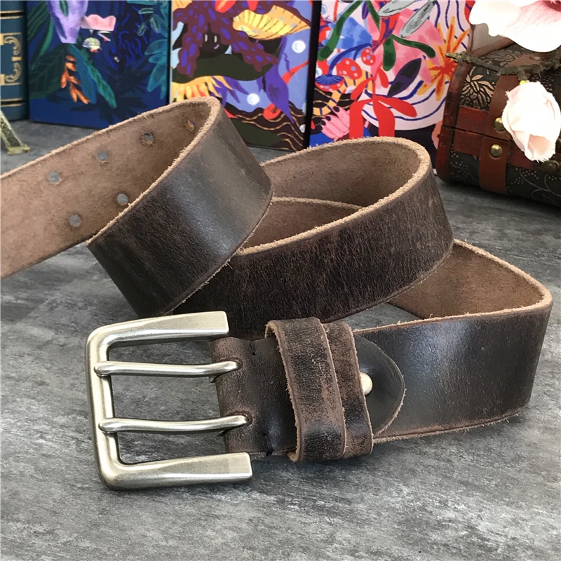 Double Pin Vintage Belt Buckle Super Wide 4.2CM Genuine Leather Men Belt Luxury Ceinture Homme Jeans Cinturon Mujer MBT0018