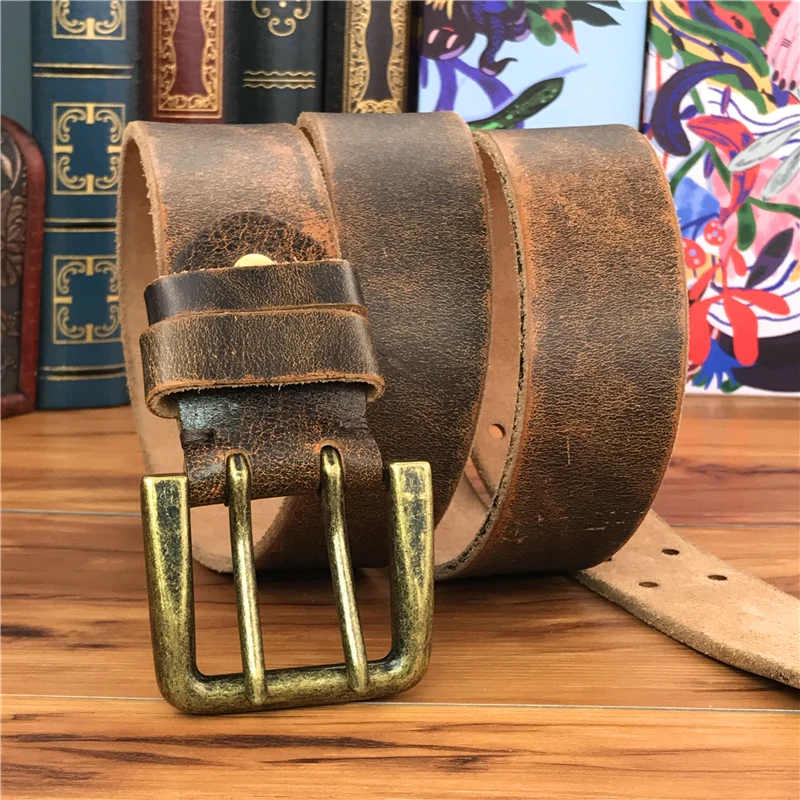 Double Pin Vintage Belt Buckle Super Wide 4.2CM Genuine Leather Men Belt Luxury Ceinture Homme Jeans Cinturon Mujer MBT0018