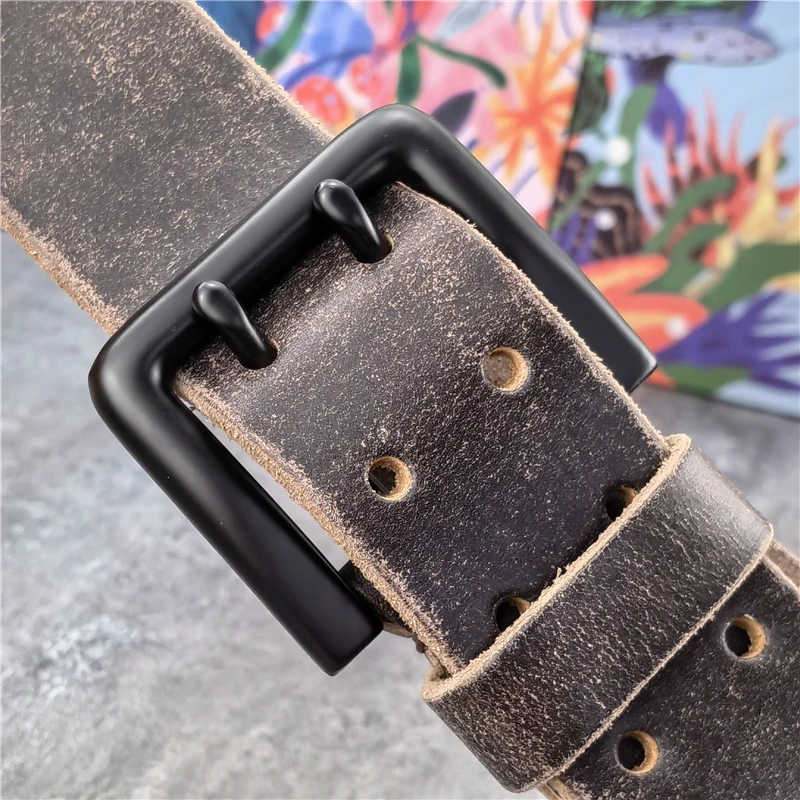 Double Pin Vintage Belt Buckle Super Wide 4.2CM Genuine Leather Men Belt Luxury Ceinture Homme Jeans Cinturon Mujer MBT0018