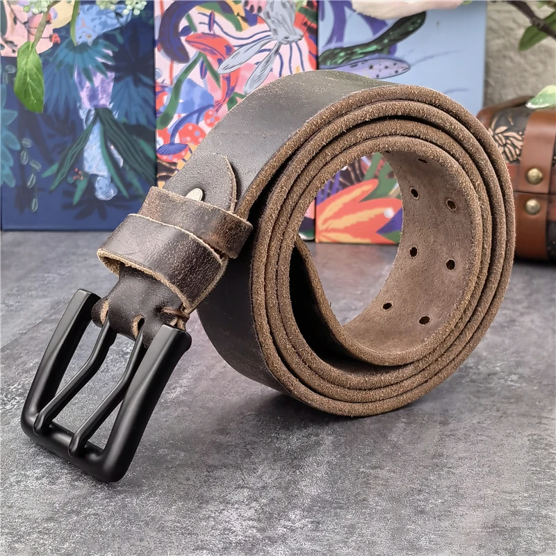 Double Pin Vintage Belt Buckle Super Wide 4.2CM Genuine Leather Men Belt Luxury Ceinture Homme Jeans Cinturon Mujer MBT0018