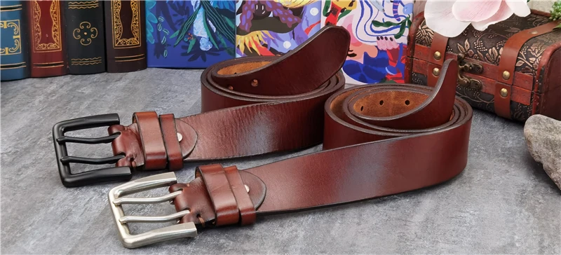 Double Pin Vintage Belt Buckle Super Wide 4.2CM Genuine Leather Men Belt Luxury Ceinture Homme Jeans Cinturon Mujer MBT0018
