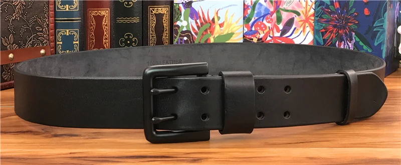 Double Pin Vintage Belt Buckle Super Wide 4.2CM Genuine Leather Men Belt Luxury Ceinture Homme Jeans Cinturon Mujer MBT0018