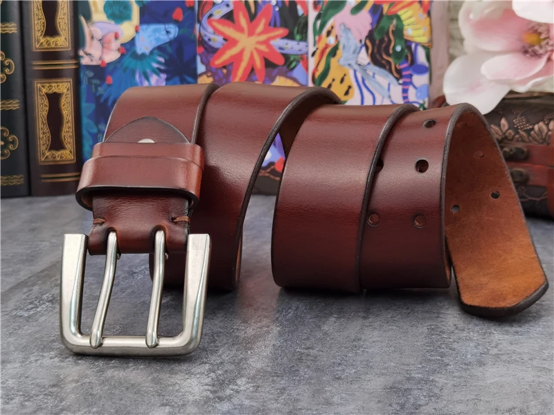 Double Pin Vintage Belt Buckle Super Wide 4.2CM Genuine Leather Men Belt Luxury Ceinture Homme Jeans Cinturon Mujer MBT0018