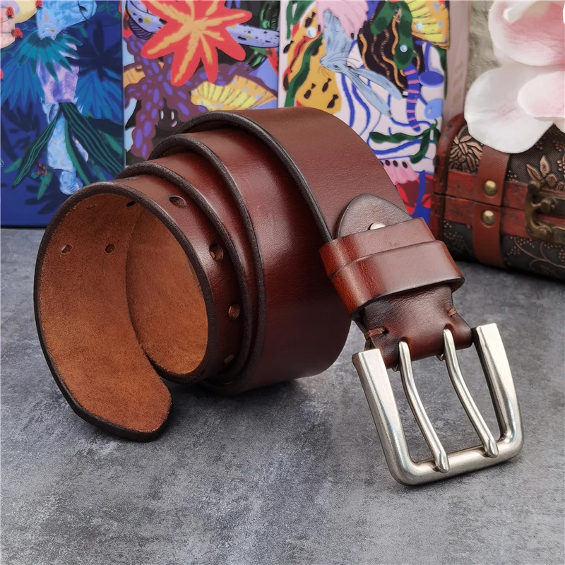 Double Pin Vintage Belt Buckle Super Wide 4.2CM Genuine Leather Men Belt Luxury Ceinture Homme Jeans Cinturon Mujer MBT0018