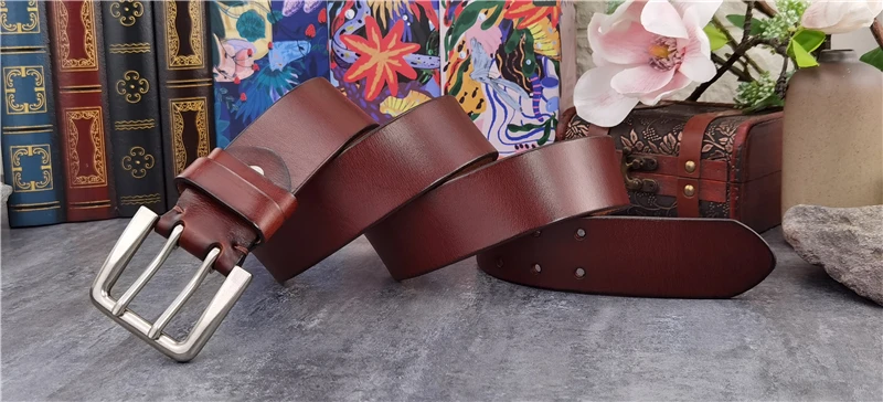 Double Pin Vintage Belt Buckle Super Wide 4.2CM Genuine Leather Men Belt Luxury Ceinture Homme Jeans Cinturon Mujer MBT0018