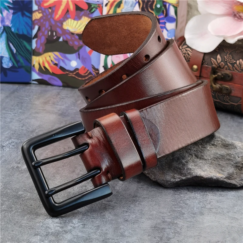Double Pin Vintage Belt Buckle Super Wide 4.2CM Genuine Leather Men Belt Luxury Ceinture Homme Jeans Cinturon Mujer MBT0018