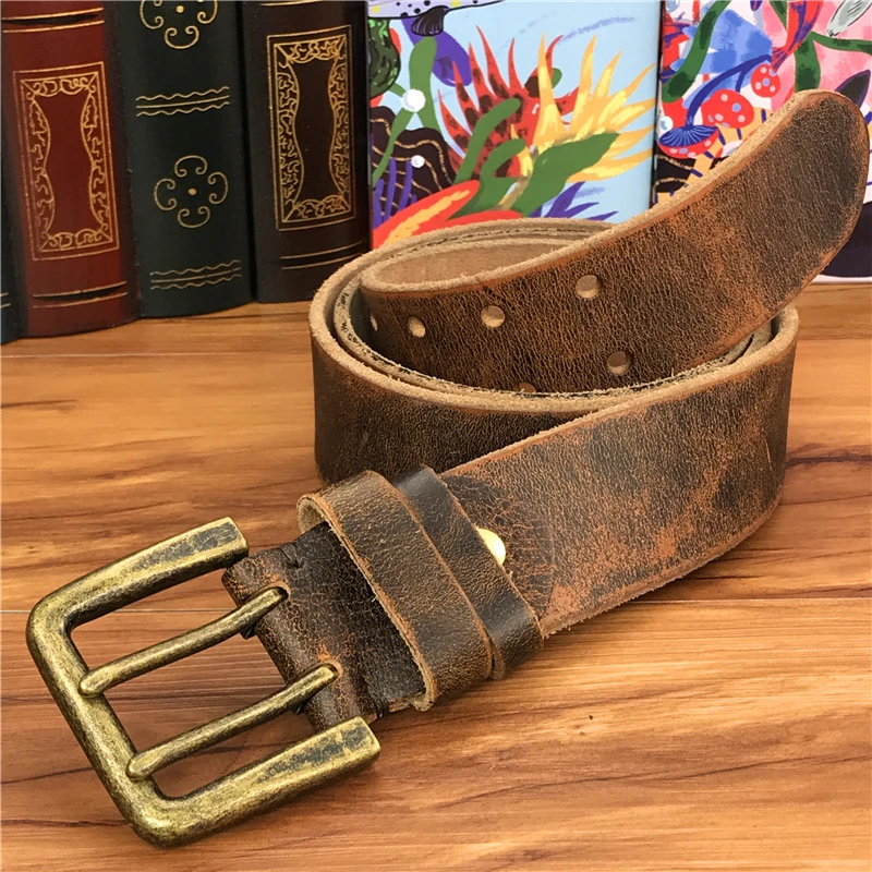 Double Pin Vintage Belt Buckle Super Wide 4.2CM Genuine Leather Men Belt Luxury Ceinture Homme Jeans Cinturon Mujer MBT0018