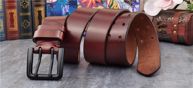 Double Pin Vintage Belt Buckle Super Wide 4.2CM Genuine Leather Men Belt Luxury Ceinture Homme Jeans Cinturon Mujer MBT0018