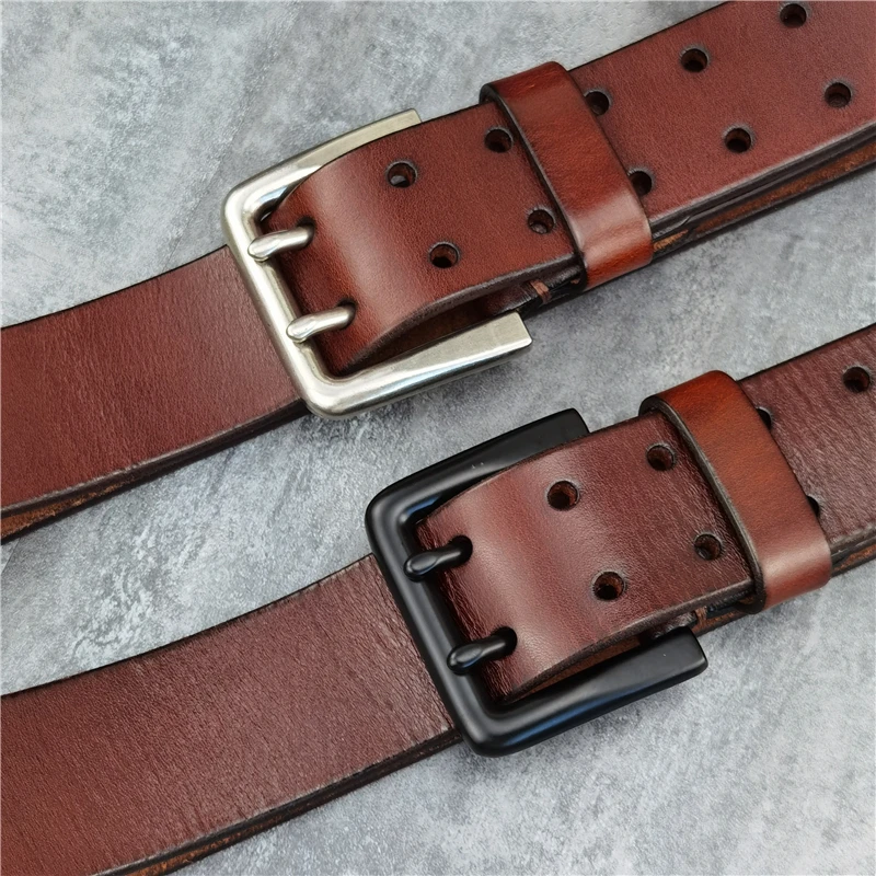 Double Pin Vintage Belt Buckle Super Wide 4.2CM Genuine Leather Men Belt Luxury Ceinture Homme Jeans Cinturon Mujer MBT0018