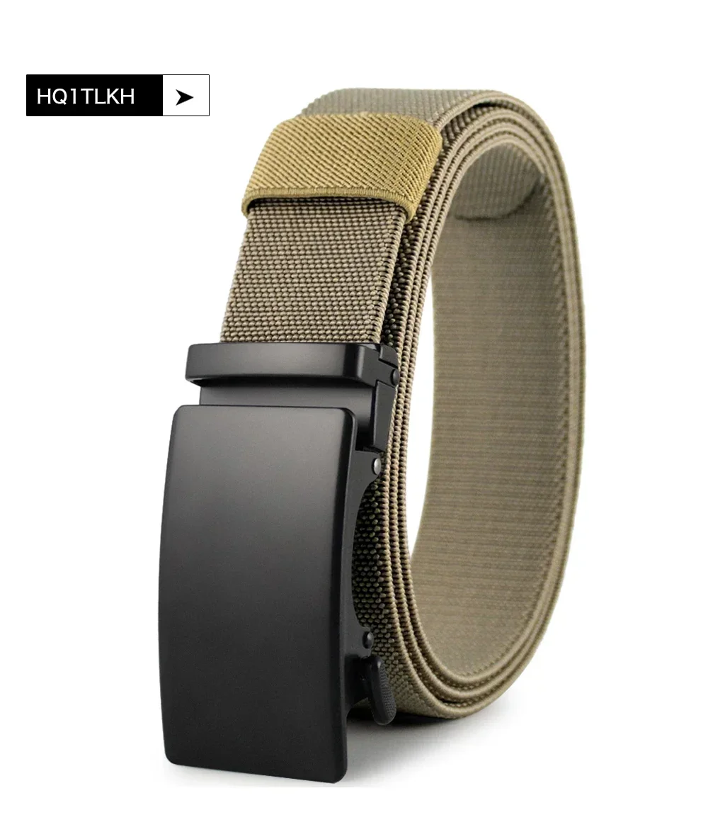 Golf Sports Elastic Belt Tactical Belt Metal Automatic Buckle Tough Stretch Nylon Men Military Belt 115-135CM Big Size Belts