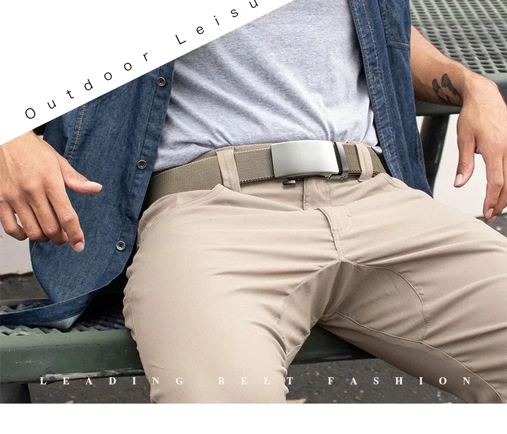 Golf Sports Elastic Belt Tactical Belt Metal Automatic Buckle Tough Stretch Nylon Men Military Belt 115-135CM Big Size Belts