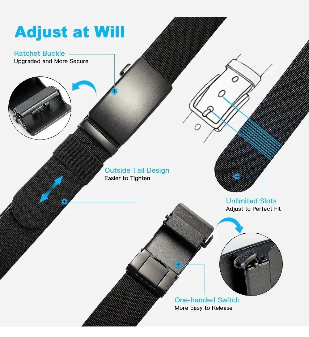 Golf Sports Elastic Belt Tactical Belt Metal Automatic Buckle Tough Stretch Nylon Men Military Belt 115-135CM Big Size Belts
