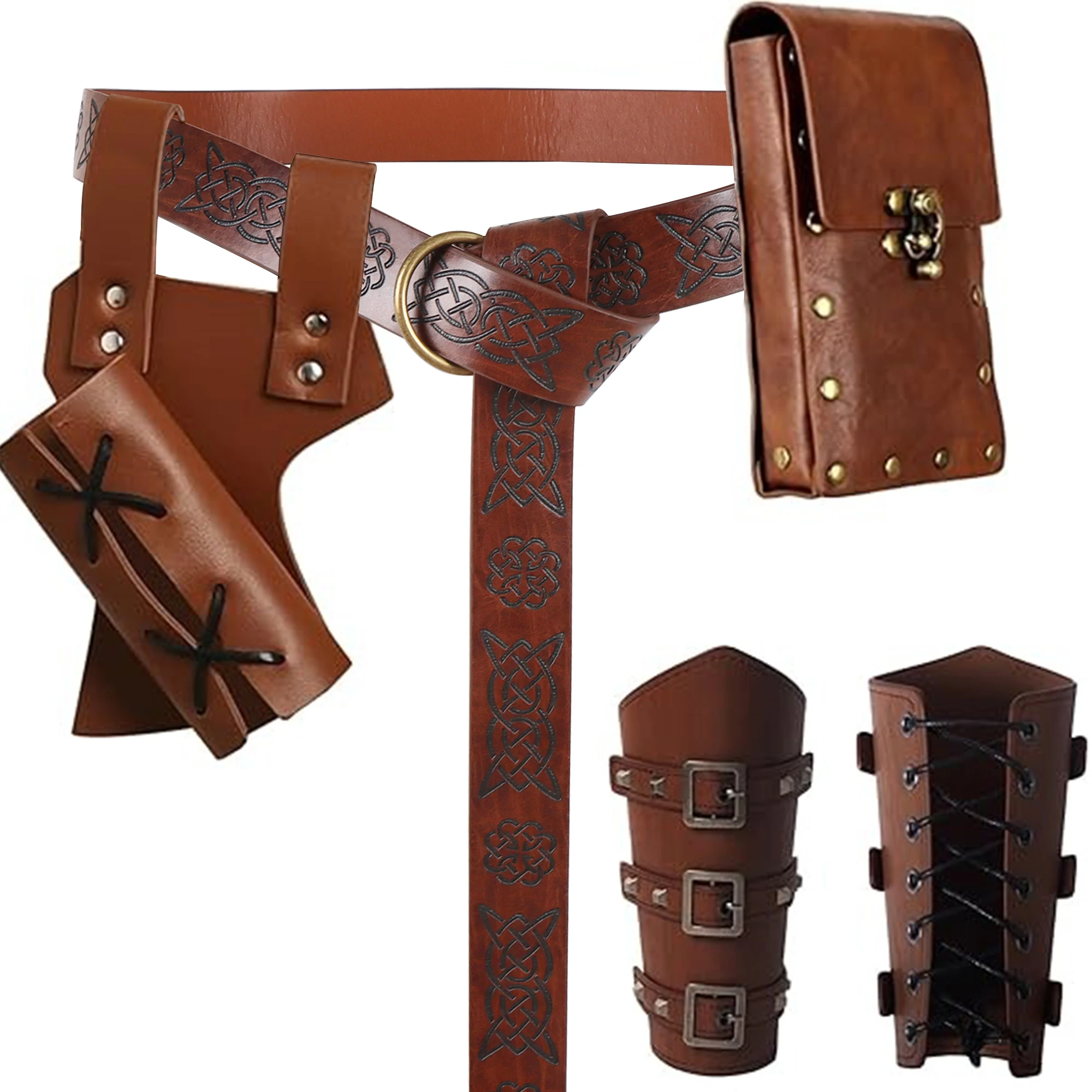 UYEE Renaissance Viking Belt Medieval Vintage Waist Bag Faux Leather Bracers Accessories for Halloween LARP Cosplay Belt