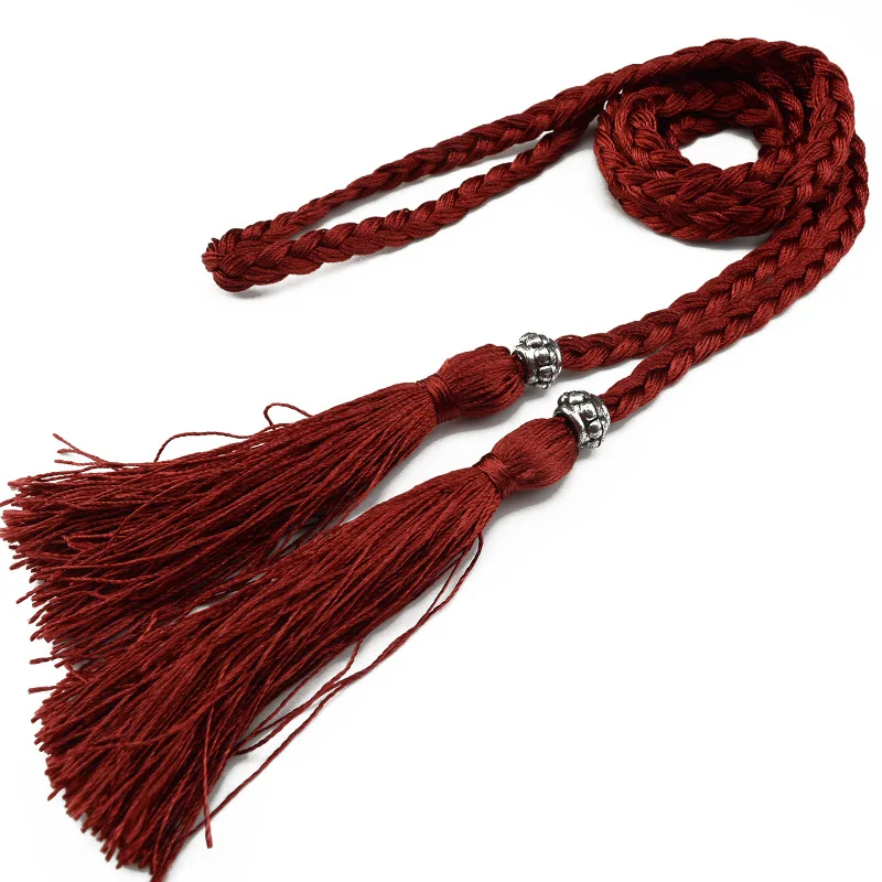 160cm Braided Tassel Belt Handmade Waist Belts for DIY Casual Garment Party Birthday Women Dress Decoration Accessories