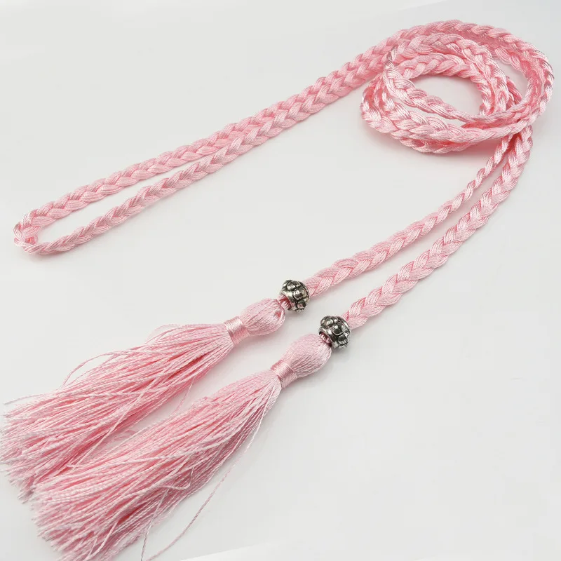 160cm Braided Tassel Belt Handmade Waist Belts for DIY Casual Garment Party Birthday Women Dress Decoration Accessories