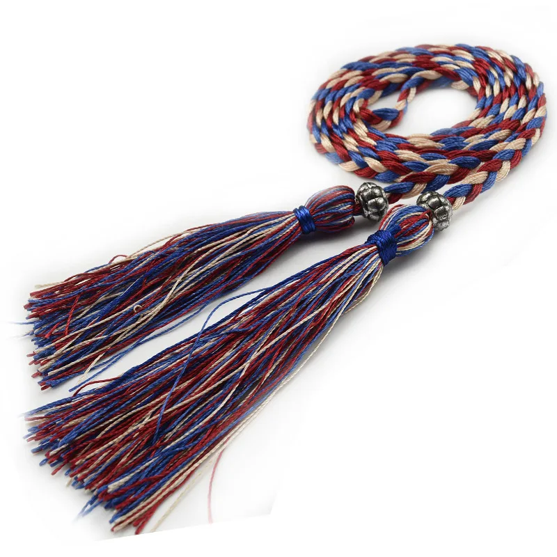 160cm Braided Tassel Belt Handmade Waist Belts for DIY Casual Garment Party Birthday Women Dress Decoration Accessories