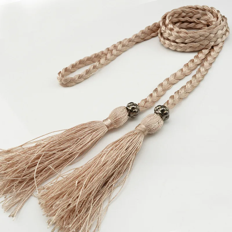 160cm Braided Tassel Belt Handmade Waist Belts for DIY Casual Garment Party Birthday Women Dress Decoration Accessories
