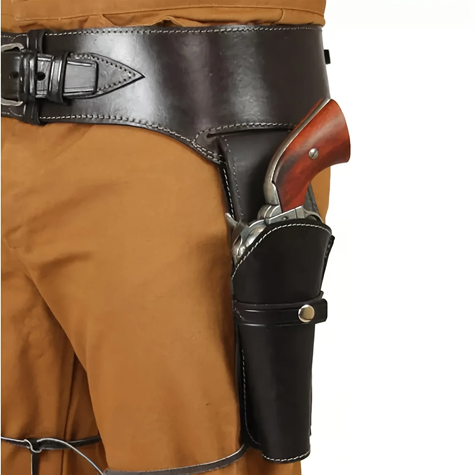 Retro Western Cowboy Gun Holster Belt Faux Leather Dual Pistol Holster Rig Steampunk Pirate Waist Belt For Halloween Party