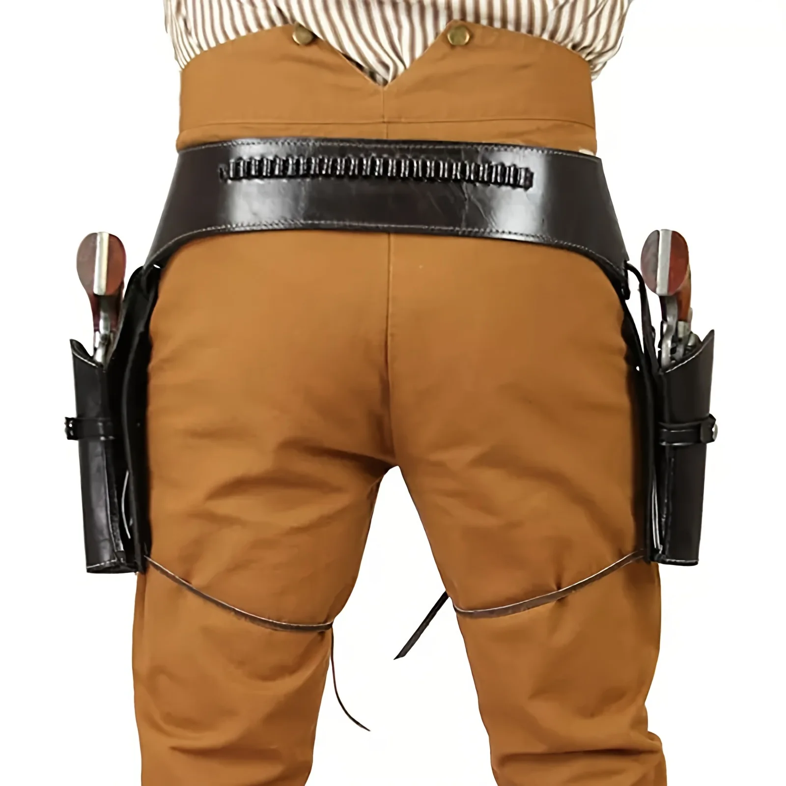 Retro Western Cowboy Gun Holster Belt Faux Leather Dual Pistol Holster Rig Steampunk Pirate Waist Belt For Halloween Party
