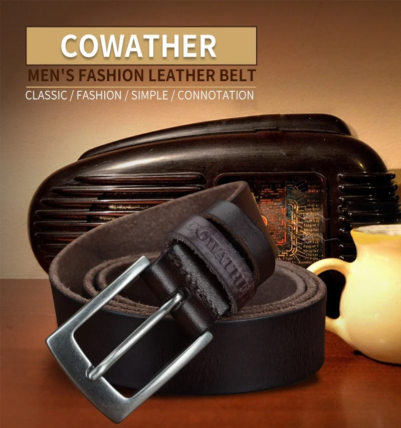 COWATHER top cow genuine leather men belts 2021 newest arrival three color hot design jeans belt for male original brand