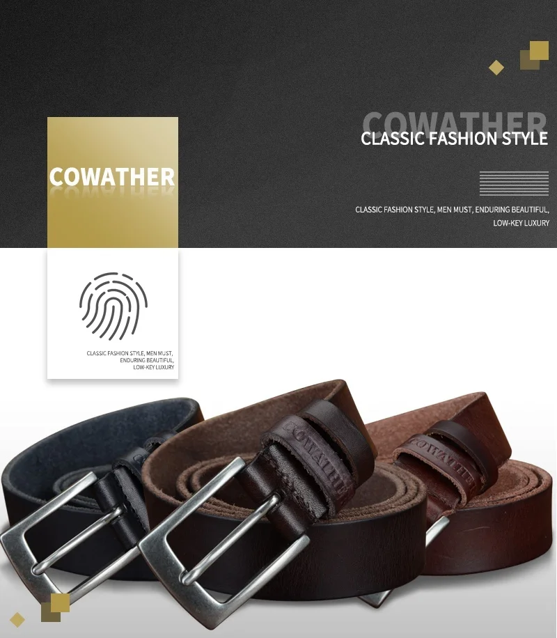 COWATHER top cow genuine leather men belts 2021 newest arrival three color hot design jeans belt for male original brand