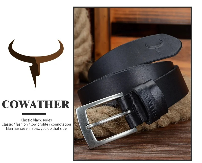 COWATHER top cow genuine leather men belts 2021 newest arrival three color hot design jeans belt for male original brand