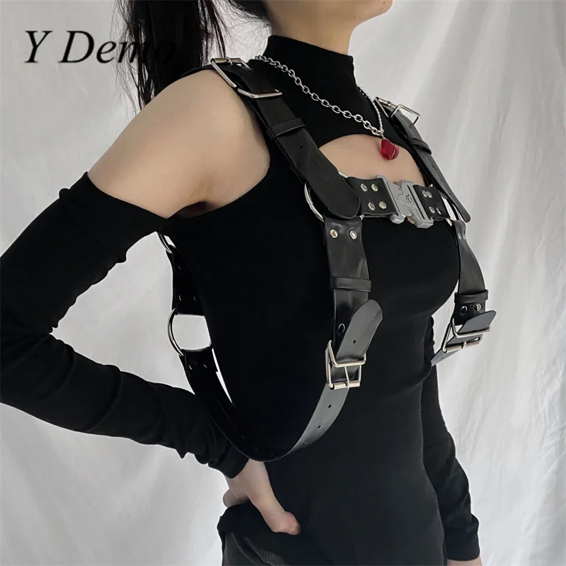 Y Demo Techwear Punk Metal Buckles Women Straps Belt Rock Adjustable Body Harness Female Dress Accessory