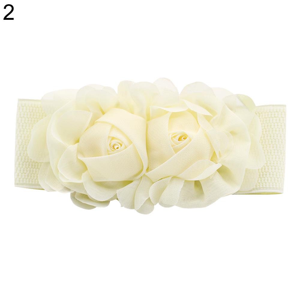 Fashion Belt For Women's Double Rose Flowers Elastic Stretch Waist Belt Wide Stretch Waistband