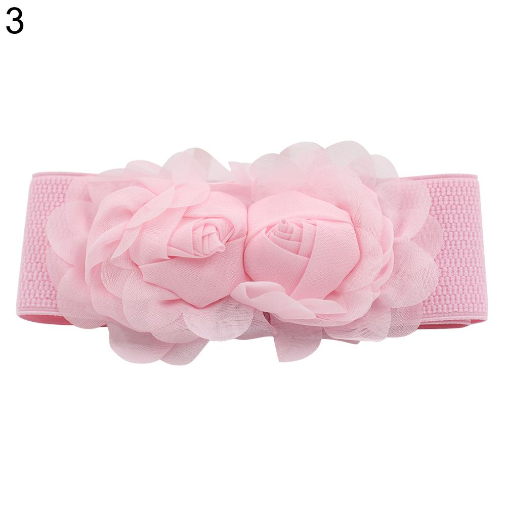 Fashion Belt For Women's Double Rose Flowers Elastic Stretch Waist Belt Wide Stretch Waistband