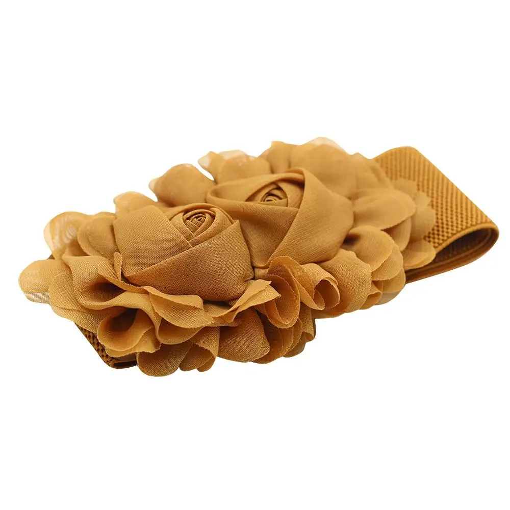 Fashion Belt For Women's Double Rose Flowers Elastic Stretch Waist Belt Wide Stretch Waistband
