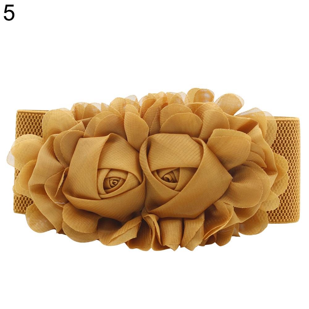 Fashion Belt For Women's Double Rose Flowers Elastic Stretch Waist Belt Wide Stretch Waistband