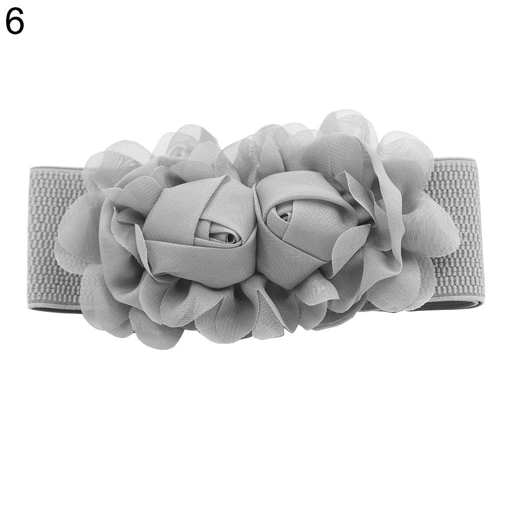 Fashion Belt For Women's Double Rose Flowers Elastic Stretch Waist Belt Wide Stretch Waistband