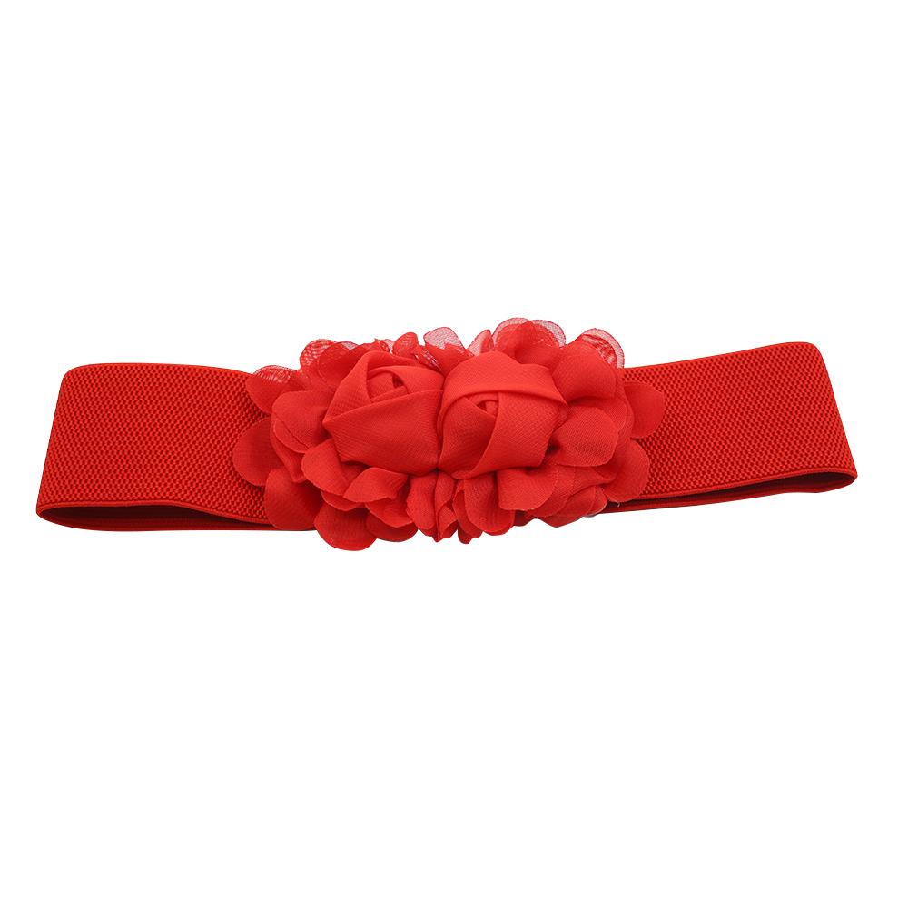 Fashion Belt For Women's Double Rose Flowers Elastic Stretch Waist Belt Wide Stretch Waistband