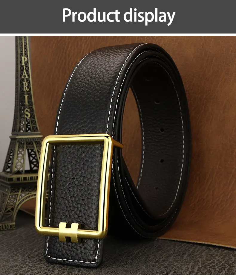 Designer Square Slide Fashion Buckle Brown Belts High Quality Men Full Grain Leather Luxury Famous Brand Young Men Ceinture Homm