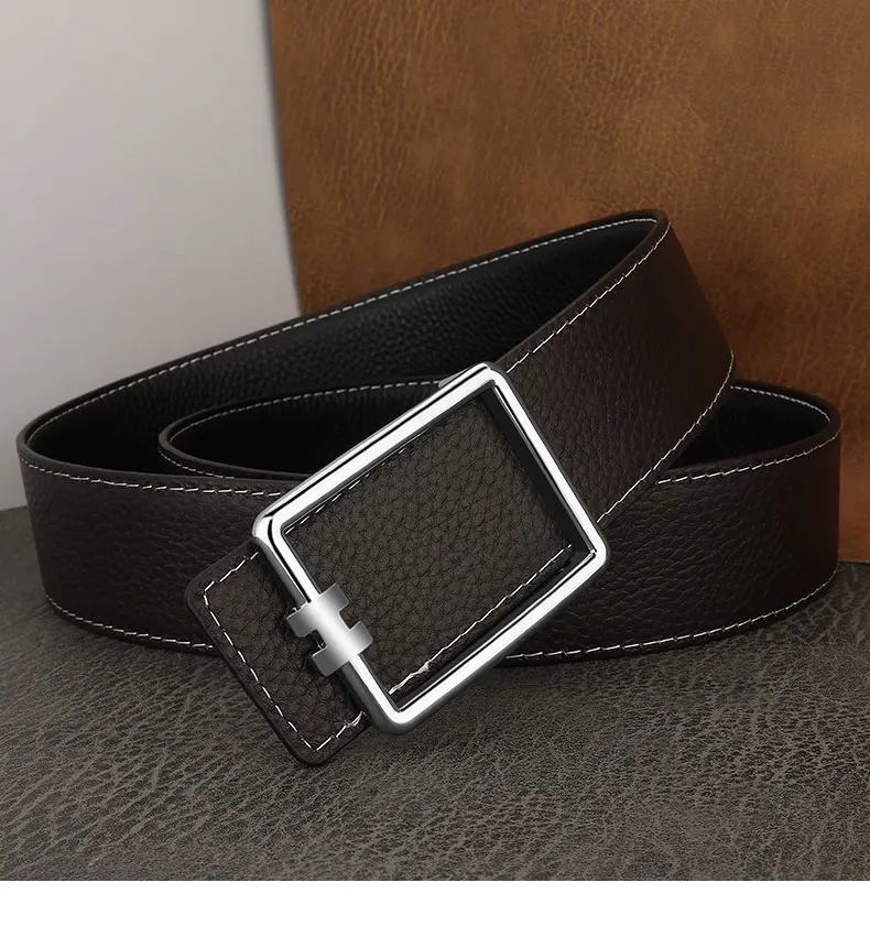 Designer Square Slide Fashion Buckle Brown Belts High Quality Men Full Grain Leather Luxury Famous Brand Young Men Ceinture Homm