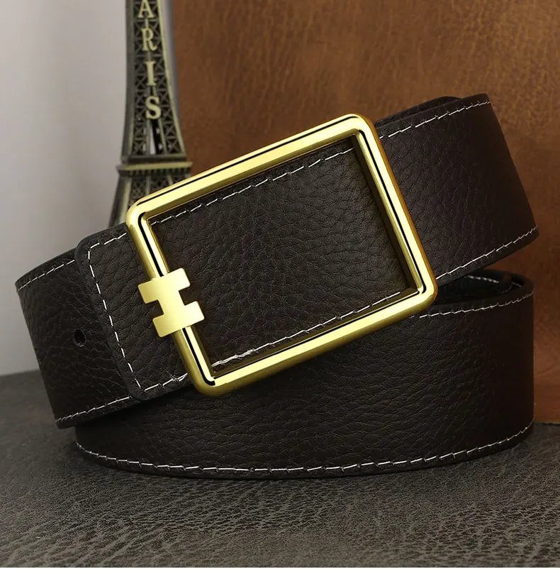 Designer Square Slide Fashion Buckle Brown Belts High Quality Men Full Grain Leather Luxury Famous Brand Young Men Ceinture Homm