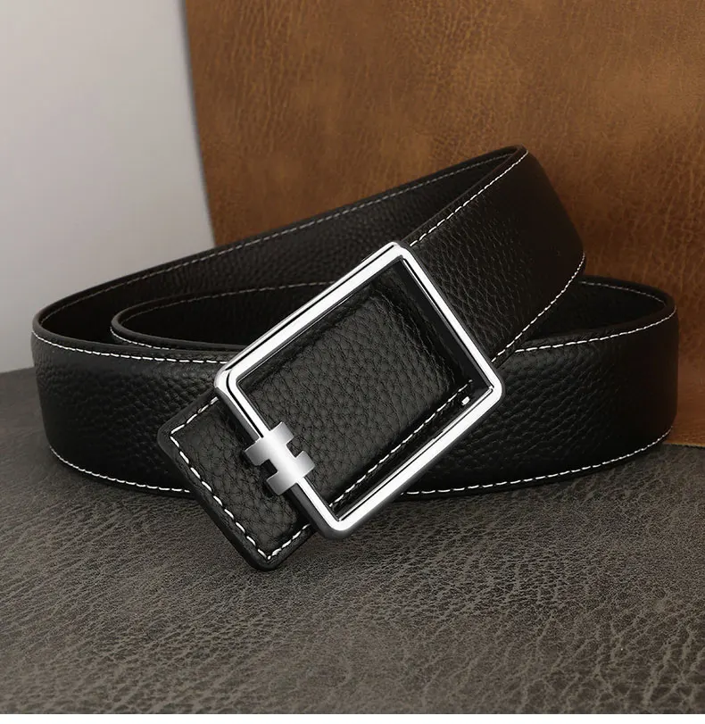 Designer Square Slide Fashion Buckle Brown Belts High Quality Men Full Grain Leather Luxury Famous Brand Young Men Ceinture Homm