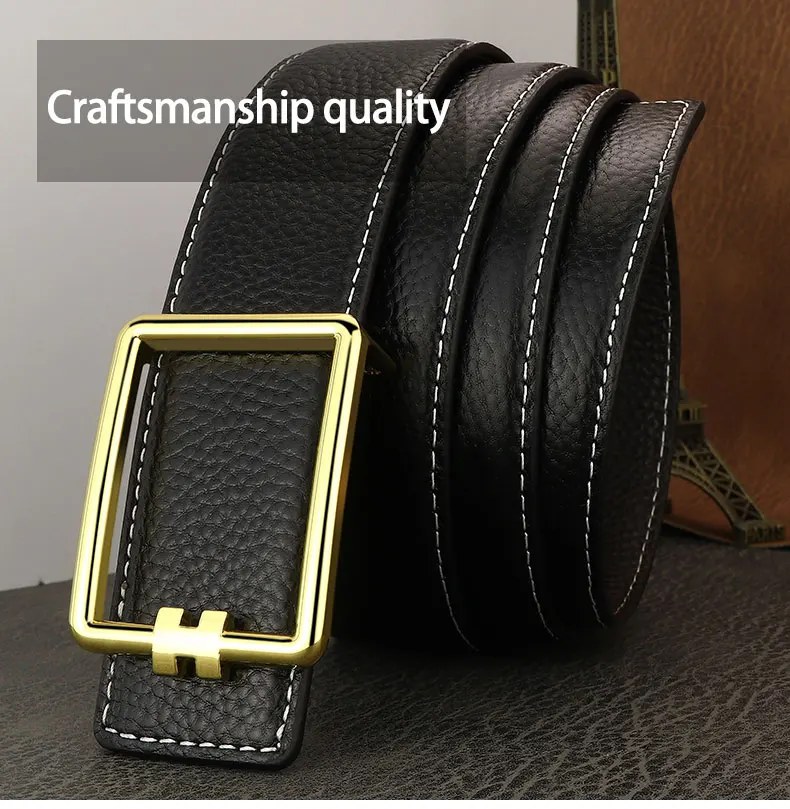 Designer Square Slide Fashion Buckle Brown Belts High Quality Men Full Grain Leather Luxury Famous Brand Young Men Ceinture Homm