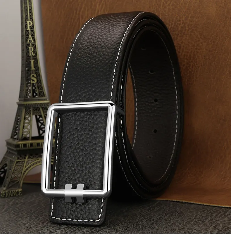 Designer Square Slide Fashion Buckle Brown Belts High Quality Men Full Grain Leather Luxury Famous Brand Young Men Ceinture Homm