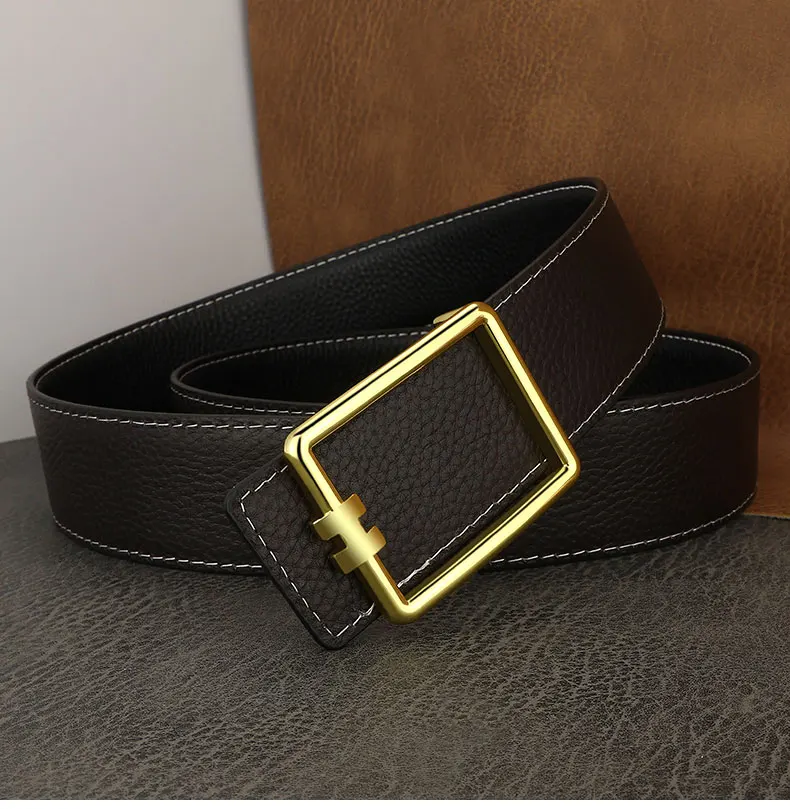 Designer Square Slide Fashion Buckle Brown Belts High Quality Men Full Grain Leather Luxury Famous Brand Young Men Ceinture Homm