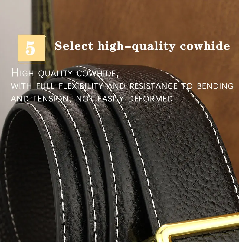 Designer Square Slide Fashion Buckle Brown Belts High Quality Men Full Grain Leather Luxury Famous Brand Young Men Ceinture Homm