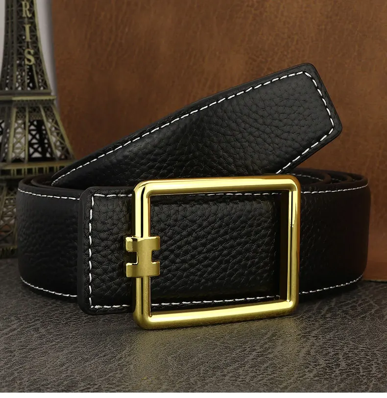 Designer Square Slide Fashion Buckle Brown Belts High Quality Men Full Grain Leather Luxury Famous Brand Young Men Ceinture Homm