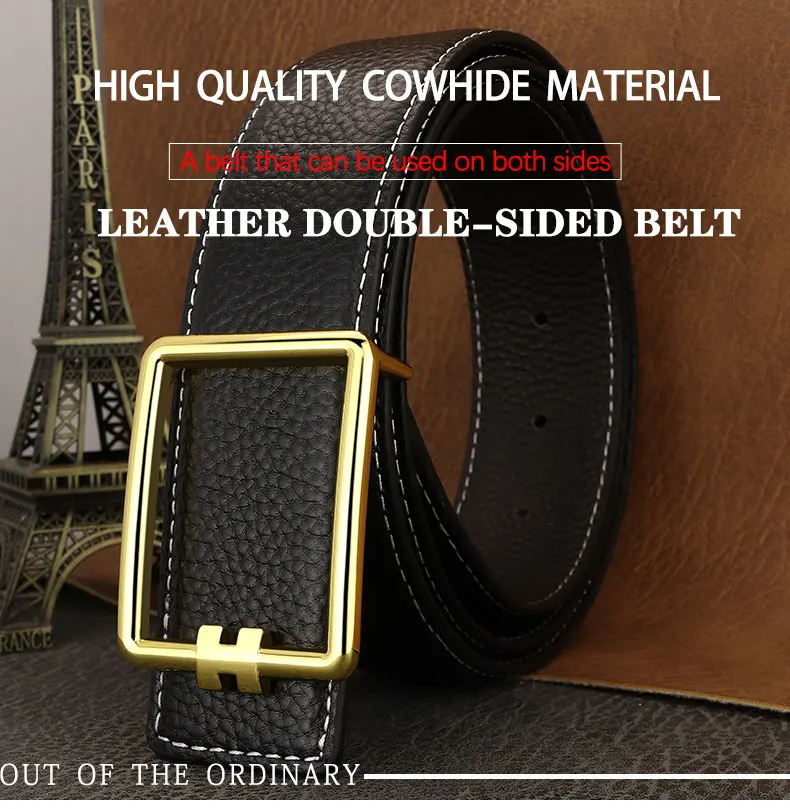 Designer Square Slide Fashion Buckle Brown Belts High Quality Men Full Grain Leather Luxury Famous Brand Young Men Ceinture Homm