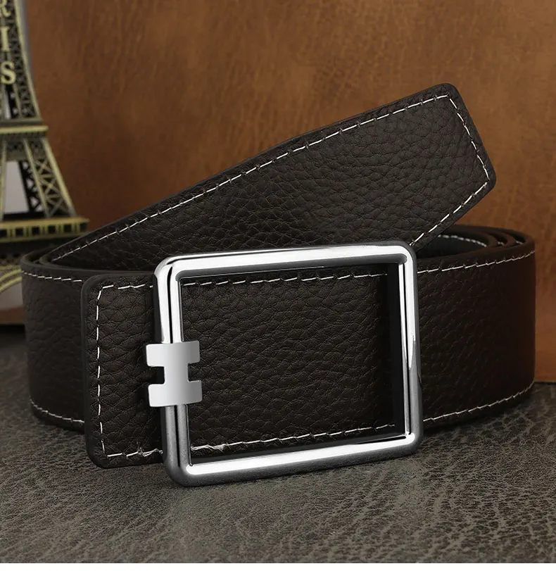 Designer Square Slide Fashion Buckle Brown Belts High Quality Men Full Grain Leather Luxury Famous Brand Young Men Ceinture Homm