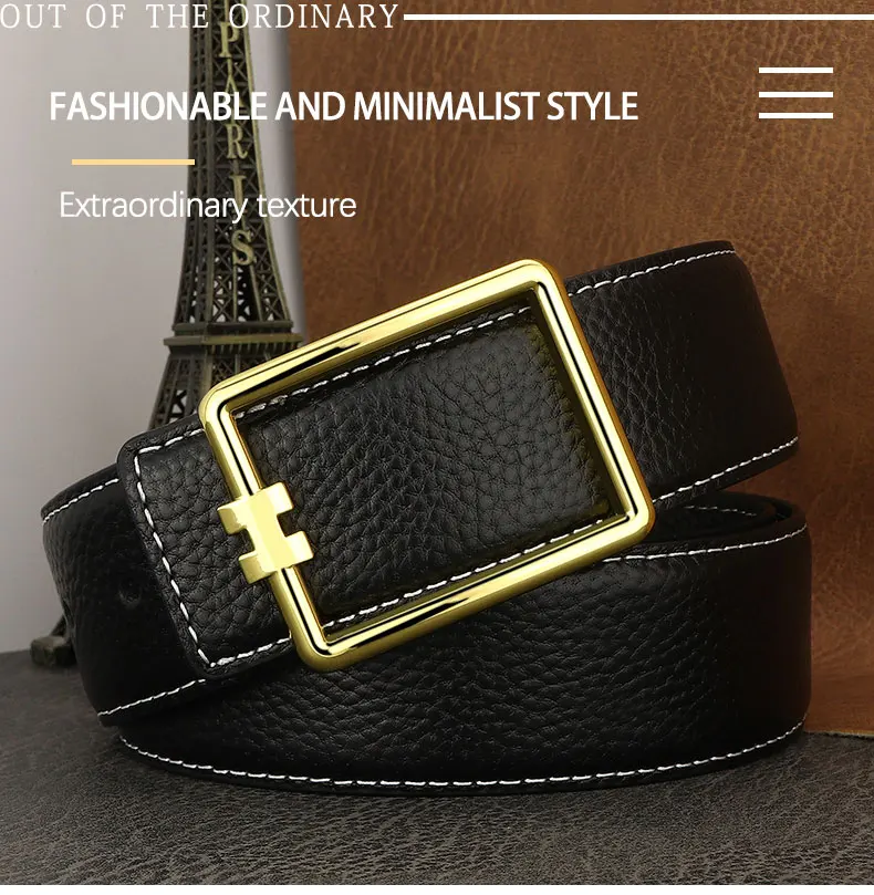 Designer Square Slide Fashion Buckle Brown Belts High Quality Men Full Grain Leather Luxury Famous Brand Young Men Ceinture Homm