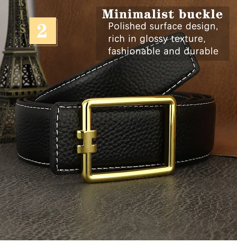 Designer Square Slide Fashion Buckle Brown Belts High Quality Men Full Grain Leather Luxury Famous Brand Young Men Ceinture Homm