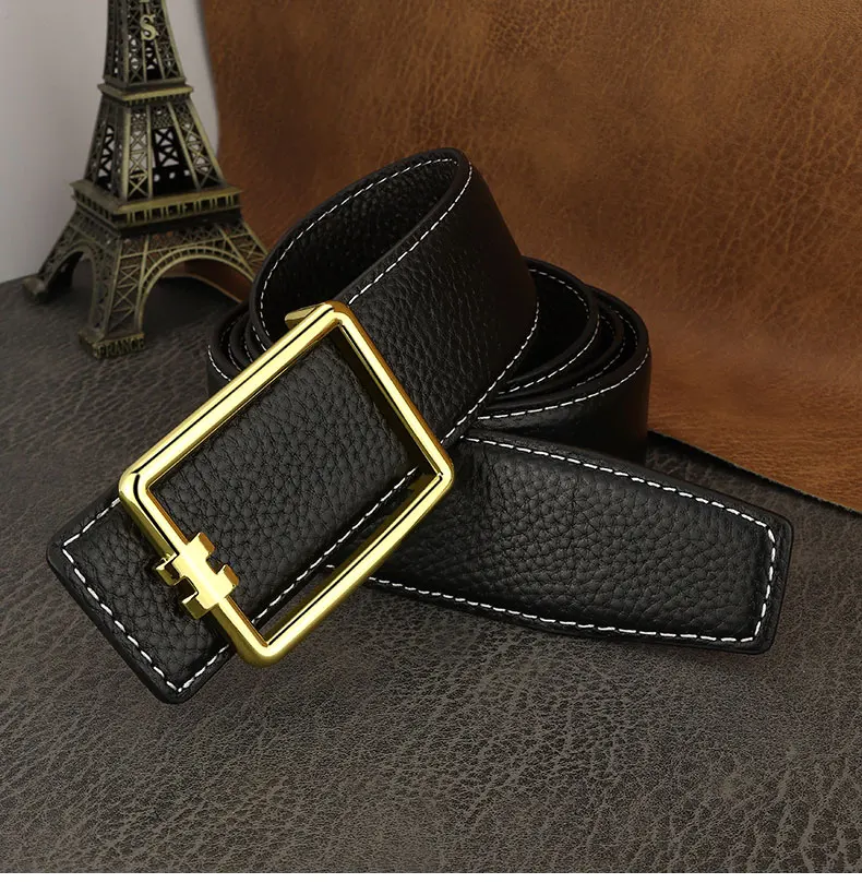 Designer Square Slide Fashion Buckle Brown Belts High Quality Men Full Grain Leather Luxury Famous Brand Young Men Ceinture Homm