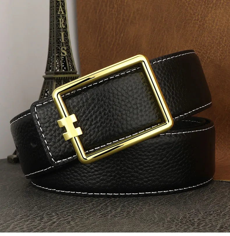 Designer Square Slide Fashion Buckle Brown Belts High Quality Men Full Grain Leather Luxury Famous Brand Young Men Ceinture Homm